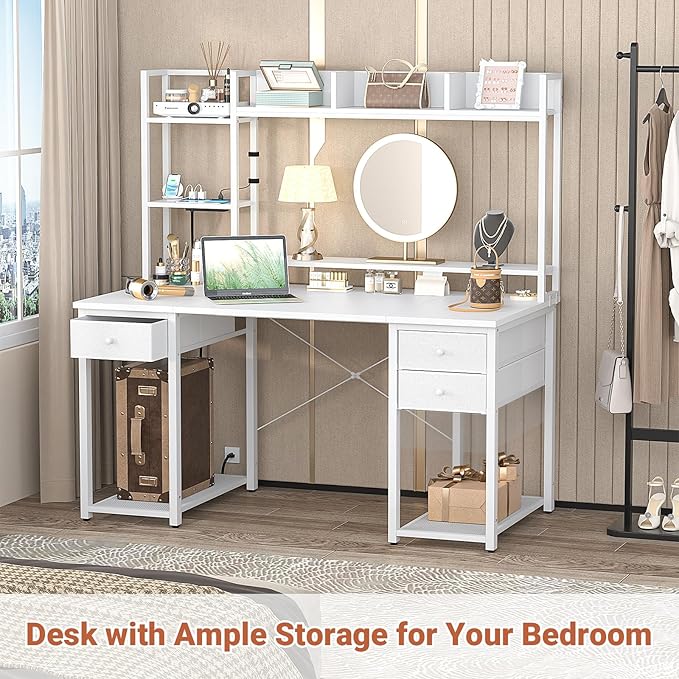 Aheaplus Desk with LED and Outlets, Gaming Desk with Hutch, 47.2'' Computer - Image 6