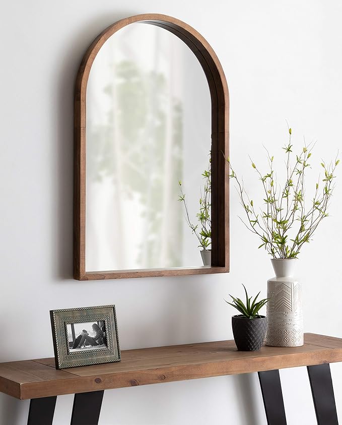 Kate and Laurel Hutton Rustic Modern Farmhouse Arch Mirror, Natural Wood Finish - Image 3