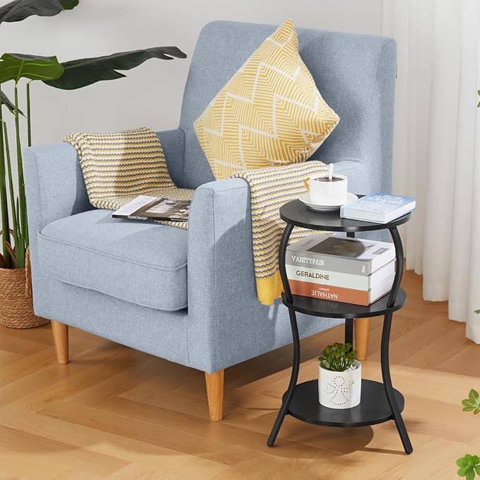Vintage Small Round Side Table, 3-Tier Slim Waist Circular End Table - Image 2