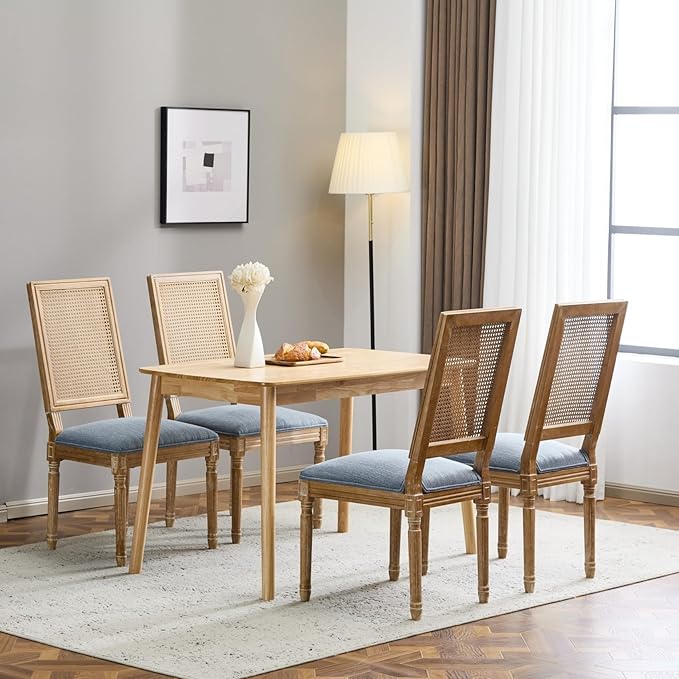 Merax Upholstered Solid Wood Dining Chairs Set of 4, French Country Style - Image 4