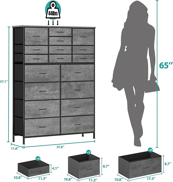 Chest of Drawers for Bedroom, Tall Gray Fabric Dresser - Image 3