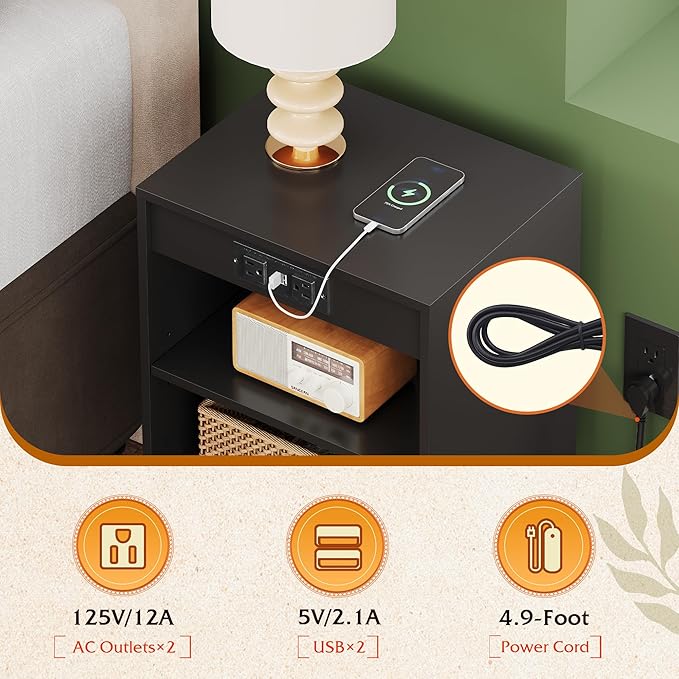 WLIVE Black Nightstand, Night Stand - Image 5
