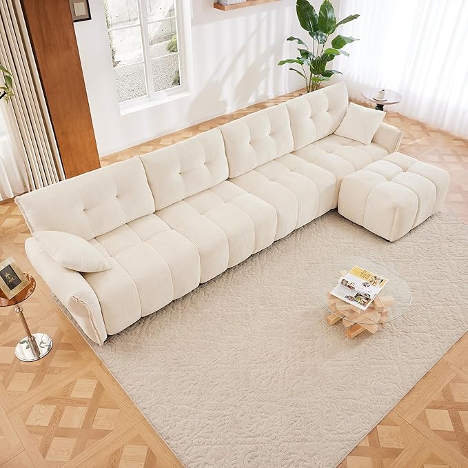 Modern Chenille Fabric 4-Seat Sofa w/Ottoman+2 Pillows, Premium Upholstery - Image 3