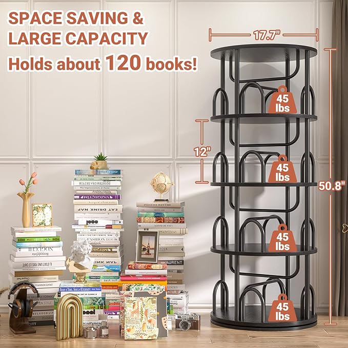 Aheaplus 4 Tier Rotating Bookshelf Tower, 360 Display Spinning Bookcase - Image 2