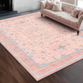 Pink and Blue Washable 5x8 Living Room Rugs, Boho Aethestic Oushak Vintage Area by HazoHaus