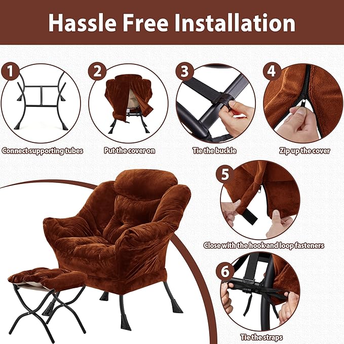 Lazy Chair with Folding Ottoman, Accent Chair Plush Upholstered with Metal - Image 7