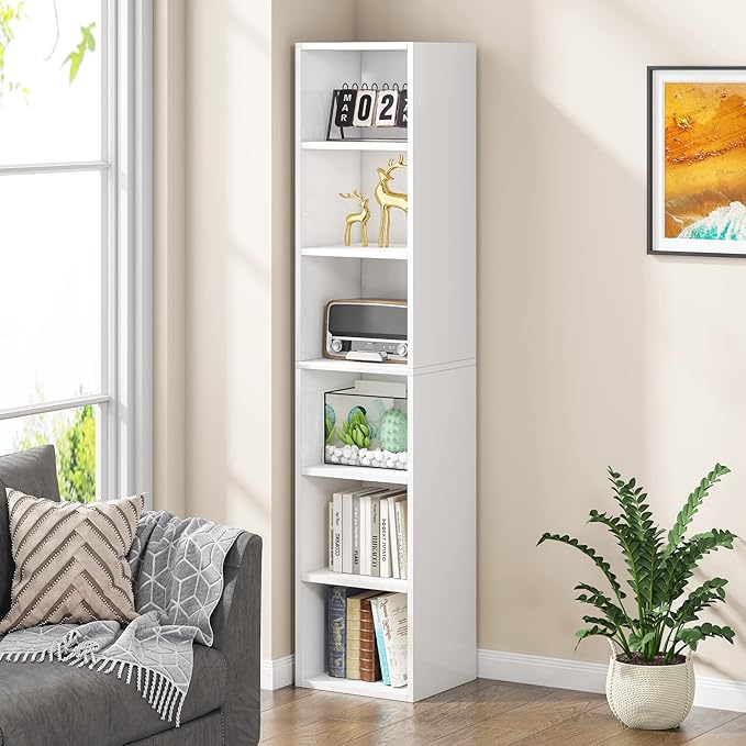 LITTLE TREE 70.9 Inch Tall Narrow Bookcase, Corner Bookshelf 6 Tier Cube - Image 2