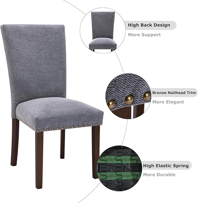 COLAMY Upholstered Parsons Dining Chairs Set of 2, Fabric Dining Room Kitchen - Image 7