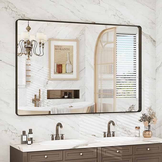 48x32 Bronze Framed Bathroom Mirror, Brushed Bronze Metal Vanity Mirror by VANLIOBathroomMirror