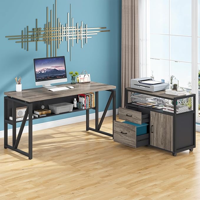 Tribesigns L Shaped Desk with Drawer Cabinet, 2 Piece Home Office Furniture - Image 7