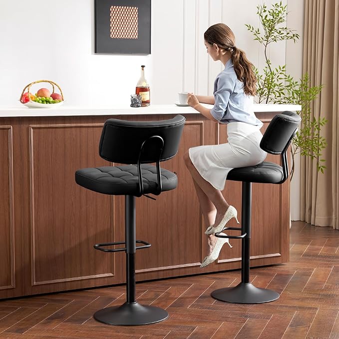 Furniliving Upholstered Bar Stools Set of 4, Faux Leather Swivel Bar Stools - Image 7