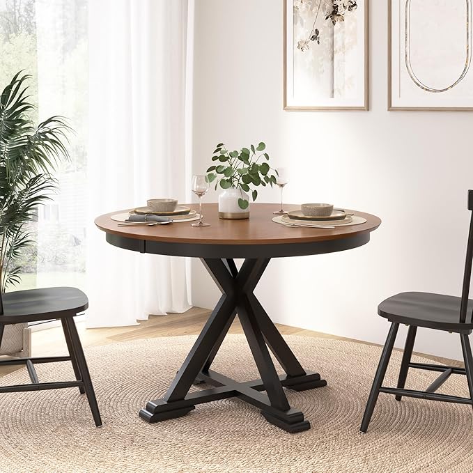 Bush Furniture Round Dining Table, 45 inch Trestle Design, Modern Transitional by BushHome