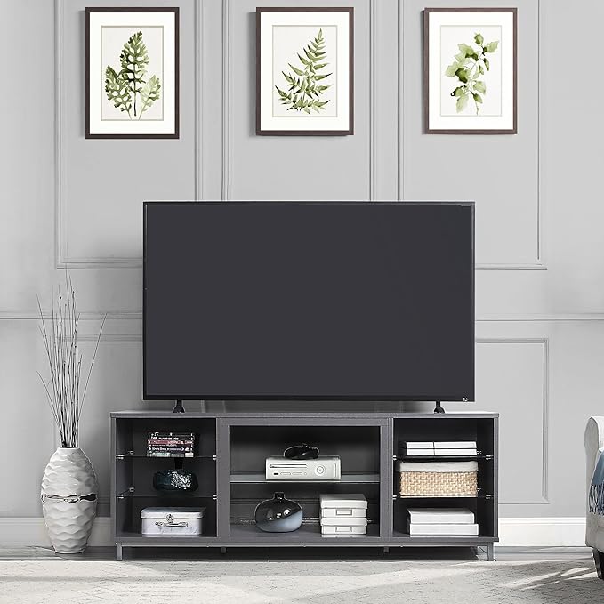 Manhattan Comfort Brighton 60" TV 7 Shelves, Tempered Glass Dividers and Media - Image 2