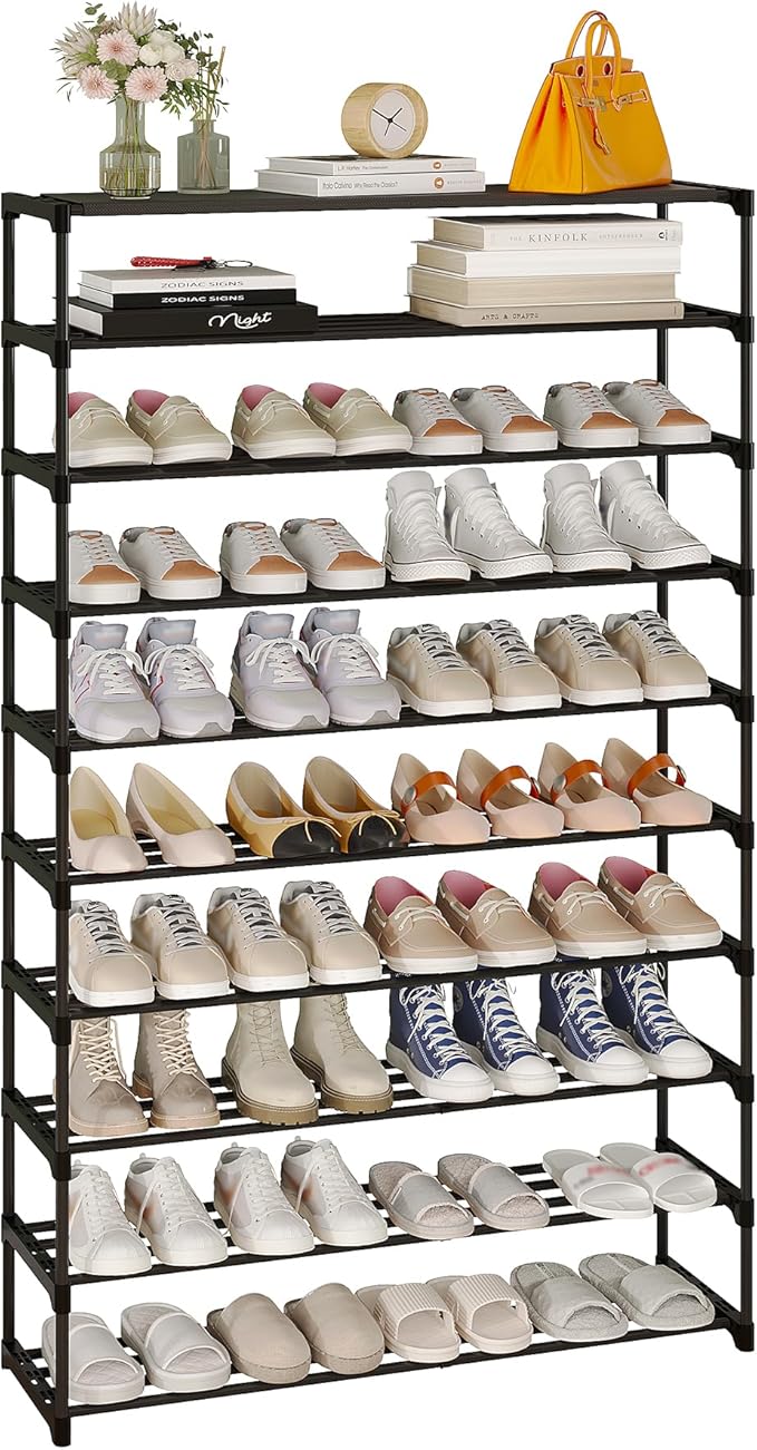 Calmootey 10-Tier Shoe Rack, Tall Large Capacity 50 Pairs Shoes Storage by Calmootey