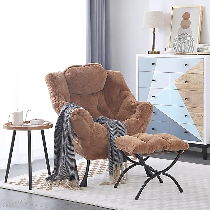 Cozy Lazy Chair and Ottoman, Large Contemporary Accent Lounge Chair Set - Image 6
