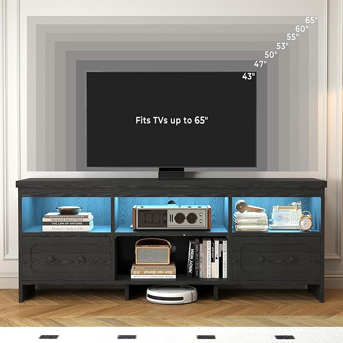 IRONCK TV Stand for 65 Inch TV, Power Outlets and Open Shelf, Media Console TV - Image 3