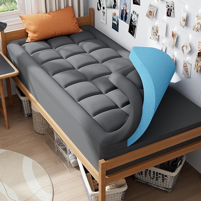 ELEMUSE Dual Layer 3 Inch Memory Foam Mattress Topper Twin XL, Dorm Room 2 Inch by Elemuse