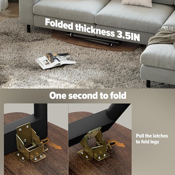 WOHOMO Folding Coffee Table Rustic Small Coffee Tables - Image 3