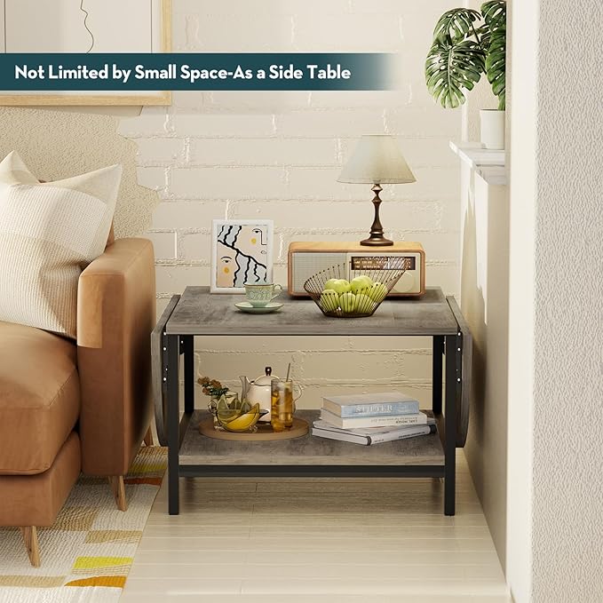 SAYGOER Folding Coffee Tables for Living Room 2-Tier Extended Coffee Table - Image 5