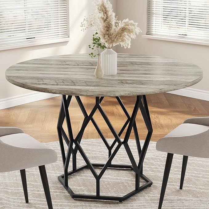 GarveeHome Round Dining Table for 4-6 People, 47 Inch Farmhouse Kitchen Table by GarveeHome