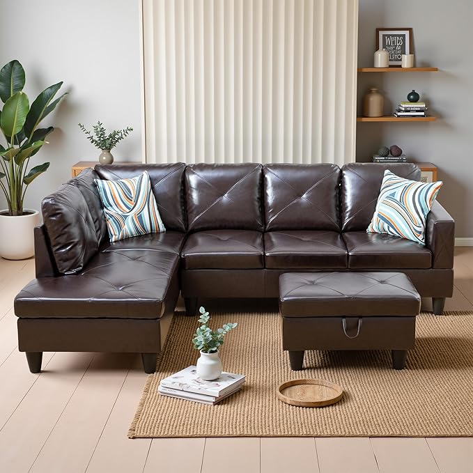 Osparple L Shaped Couch Faux Leather Sectional Couches by Unknown