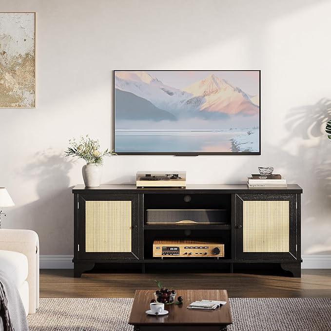 GarveeHome Rattan TV Stand for Living Room, Boho Entertainment Center for 55 - Image 9
