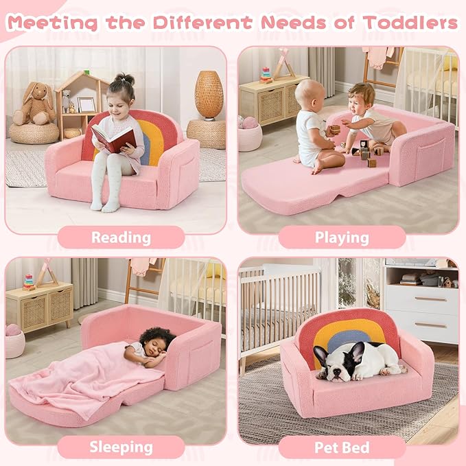 Extra Wide Kids Couch, 2-in-1 Soft Toddler Couch - Image 7