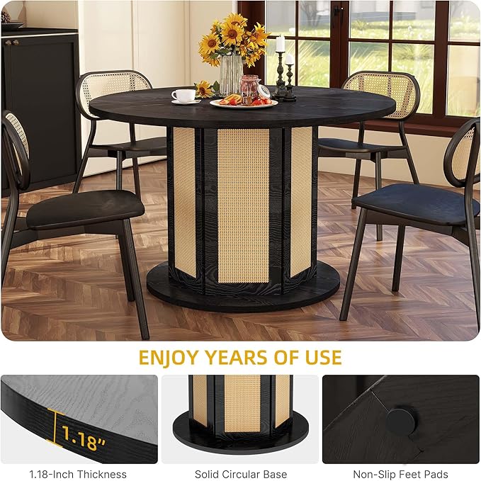 DWVO Round Dining Table for 4-6 People 47 Inch Farmhouse Kitchen Table - Image 4