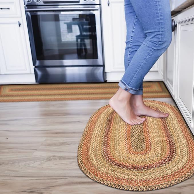 Homespice Kingston Small Braided Rugs 27x45 – A Multicolor Oval Bathroom Rug of by Homespice