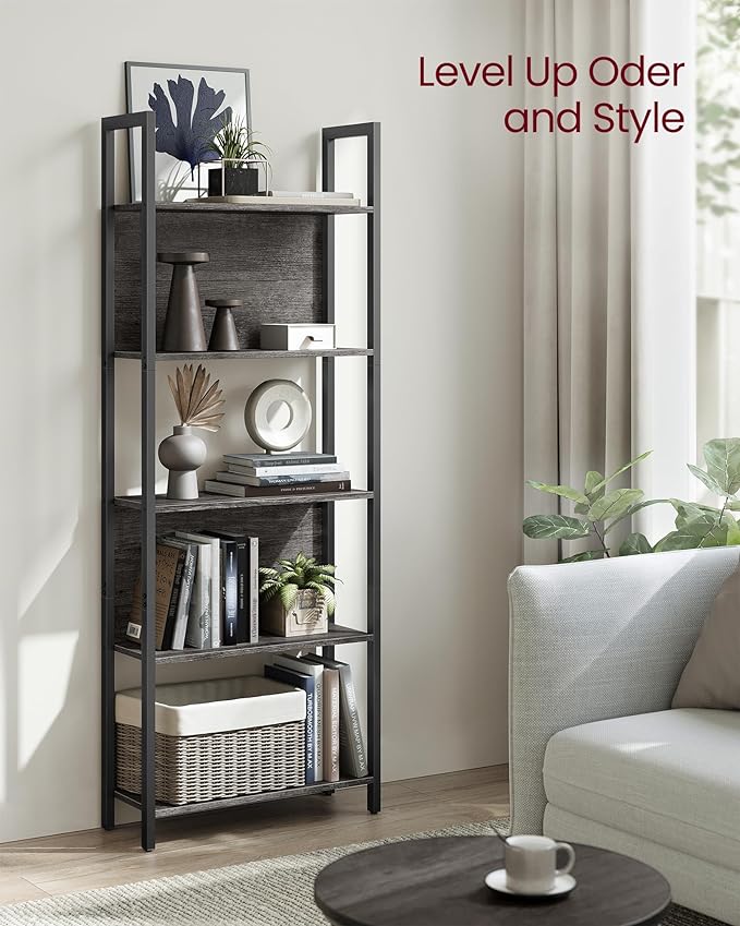 VASAGLE 5-Tier Bookshelf, Book Shelf, Industrial Bookcase, - Image 4