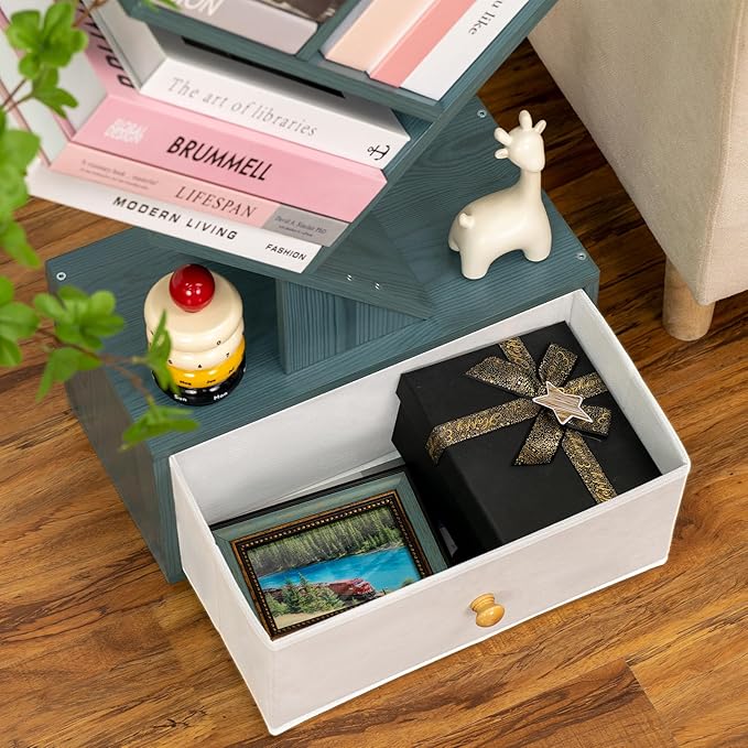 8 Tier Tree Bookshelf with Drawer, Free Standing Wood Bookcase - Image 8