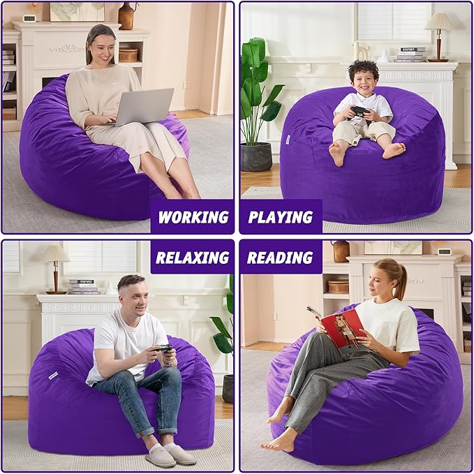 3FT Bean Bag Chair with Ultra Soft Velvet Cover Bean Bag Sofa with Memory Foam - Image 6