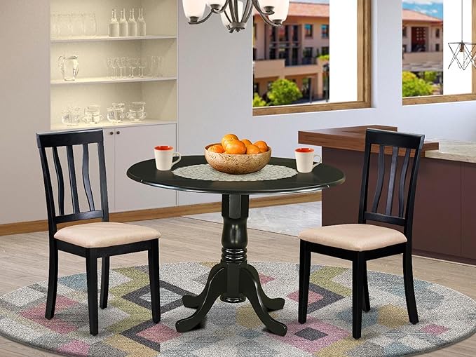 East West Furniture DLAN3-BLK-C 3 Piece Dining Table Set - Image 2