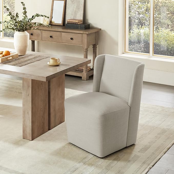 Dining Chairs with Casters No Assembly Upholstered Wingback Single Sofa Armless - Image 7