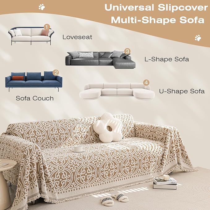STACYPIK Modern Khaki Jacquard Couch Cover French Style L-Shape Sofa Protector - Image 8