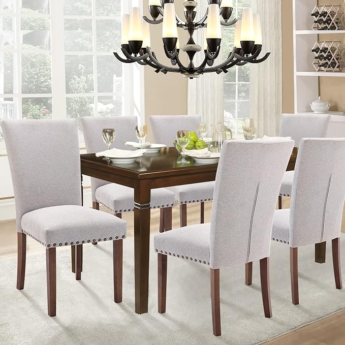 Parsons Dining Chairs Set of 4, Upholstered Nailhead Dining Room Kitchen Side - Image 3