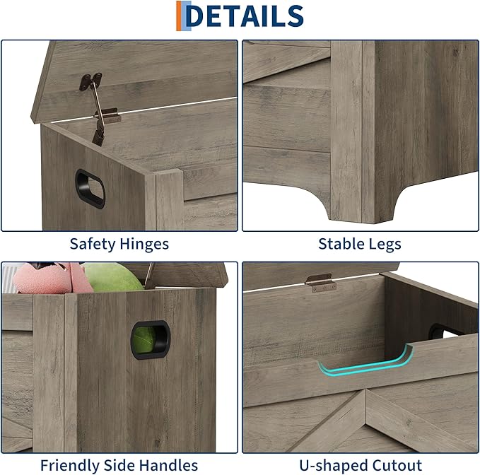 GarveeHome 23.6" Storage Chest, Wooden Storage Bench - Image 6