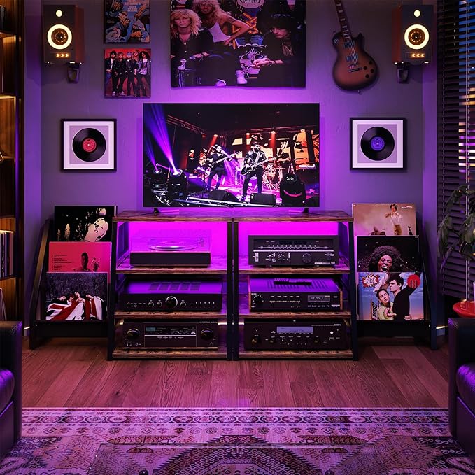 AV Media Stand with Outlets, Stereo Stands and Racks with Vinyl Storage - Image 9