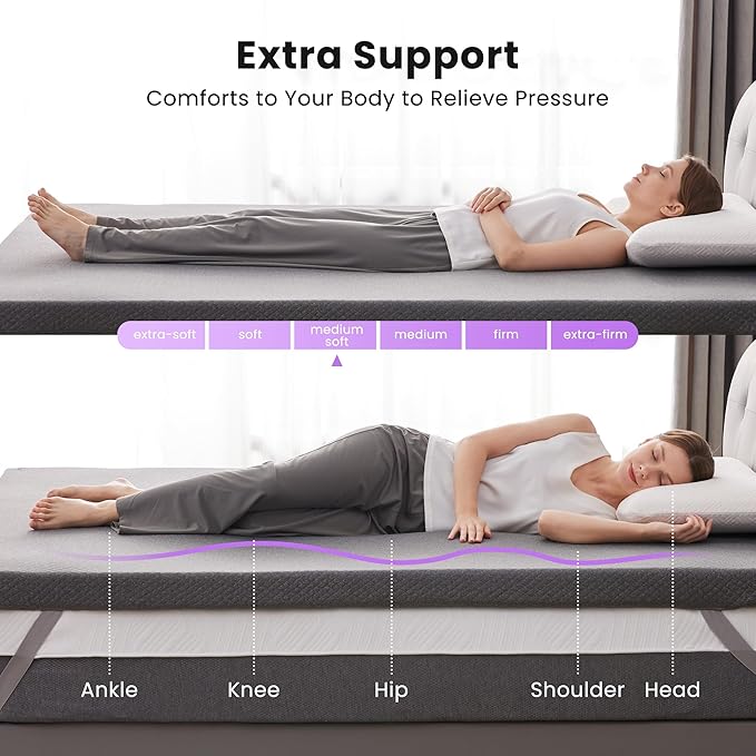 SINWEEK 2 Inch Gel Memory Foam Mattress Topper Twin Size, Ventilated High - Image 2