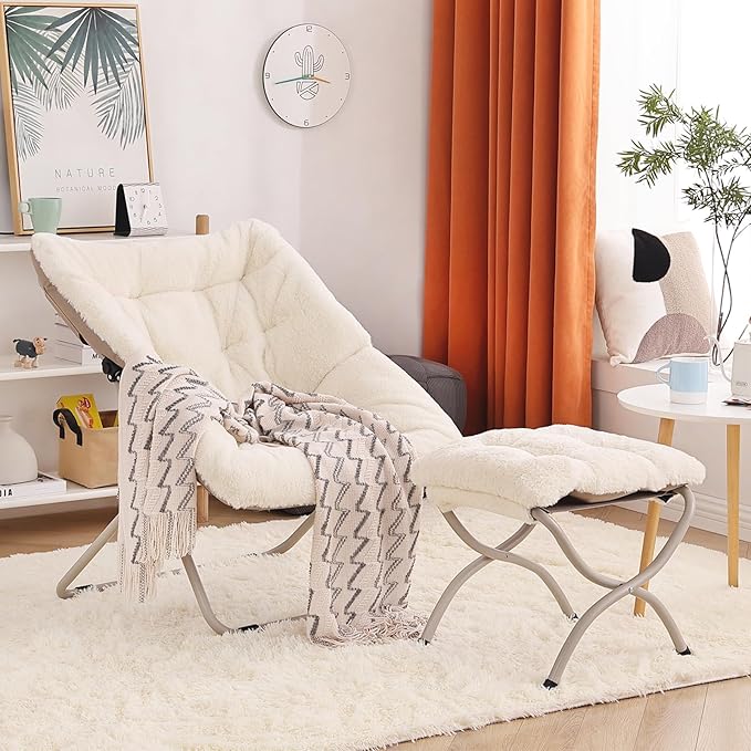 Saucer Chair with Ottoman, Oversized Dorm Chairs, X-Large Faux Fur Folding Chair - Image 4
