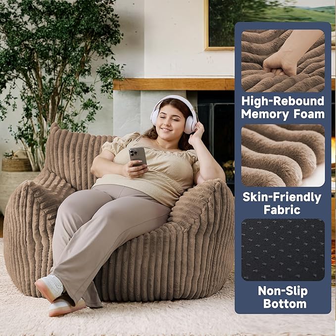 Oversized Bean Bag Chair for Adults, Giant Comfy Plush Boneless Bean Bag Couch - Image 3