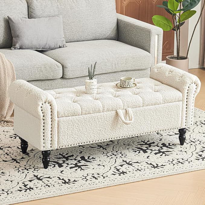 Furniliving Modern Storage Ottoman Bench, Sherpa Ottoman End of Bed Bench - Image 8