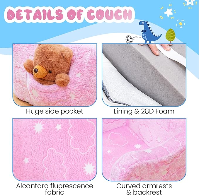 Lamerge 2-in-1 Toddler Couch, Glow in The Dark Baby Floor Bed, Foldable Toddler - Image 7