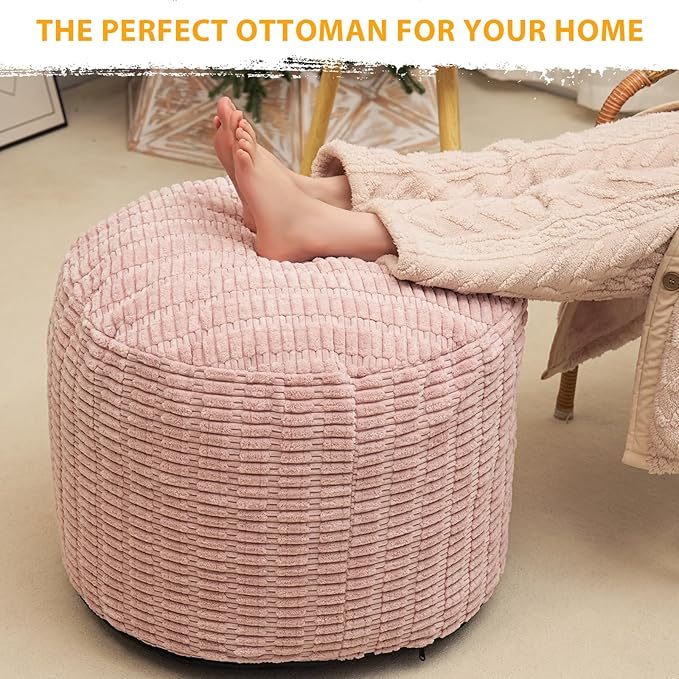Round Stuffed Pouf Ottoman for Foot Rest, Storage Ottoman Pouf Foot Stool - Image 7