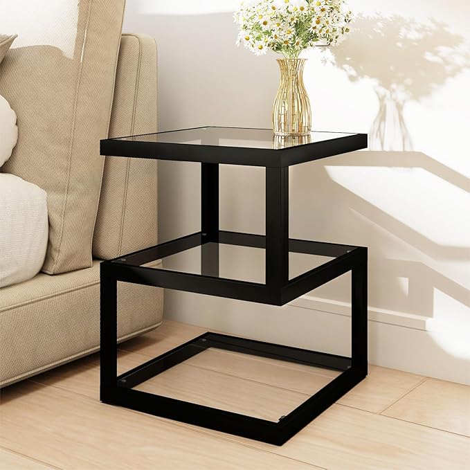 3-Tier Glass Table with LED Strip, Unique S-Shaped Design SideTable, Moderen - Image 8