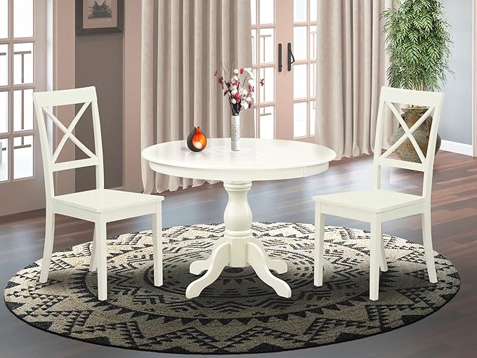 East West Furniture HBBO3-LWH-W 3 Piece Kitchen Table & Chairs Set Contains a - Image 2