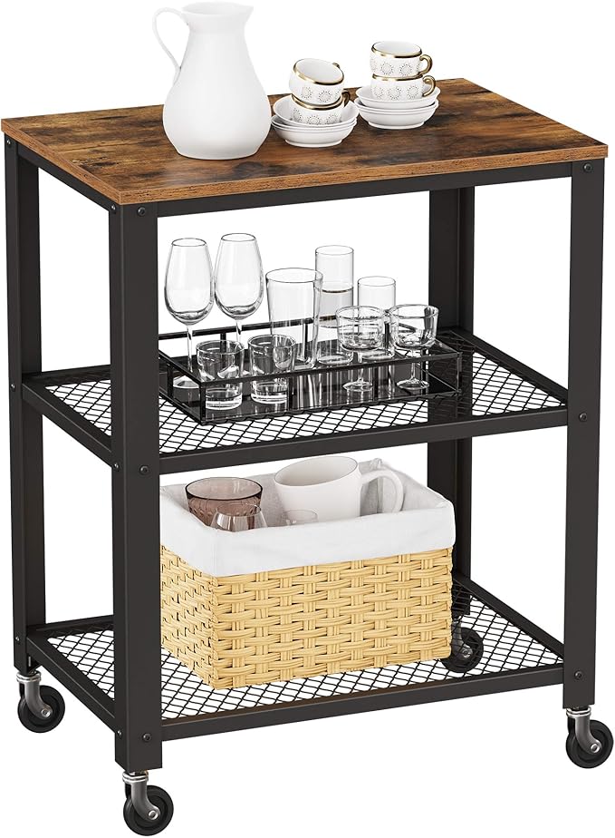 VASAGLE BRYCE Serving Cart, 3-Tier Kitchen Utility Cart on Wheels by VASAGLEbySONGMICSHOME