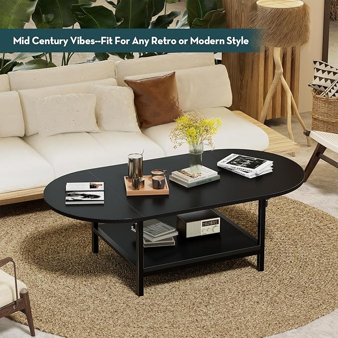 SAYGOER Black Coffee Table Modern Extended Coffee Tables - Image 5