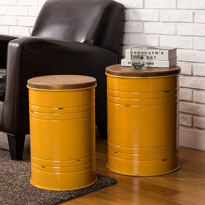 Glitzhome Farmhouse Accent Side Table, Metal Storage Stool Ottoman - Image 9