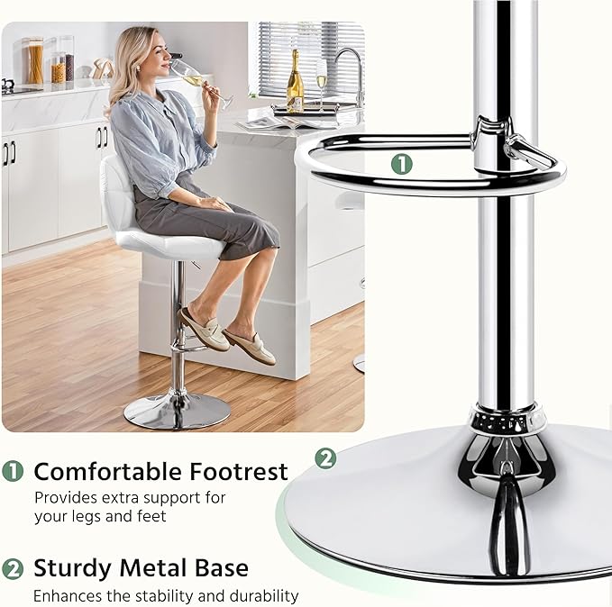 Yaheetech Bar Stools Set of 4, Adjustable PU Leather Swivel Barstools, Modern - Image 6